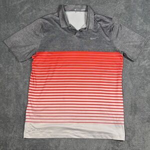 Nike Tiger Woods Golf Polo Shirt Mens Large Grey Orange Stripe Dri-FIT